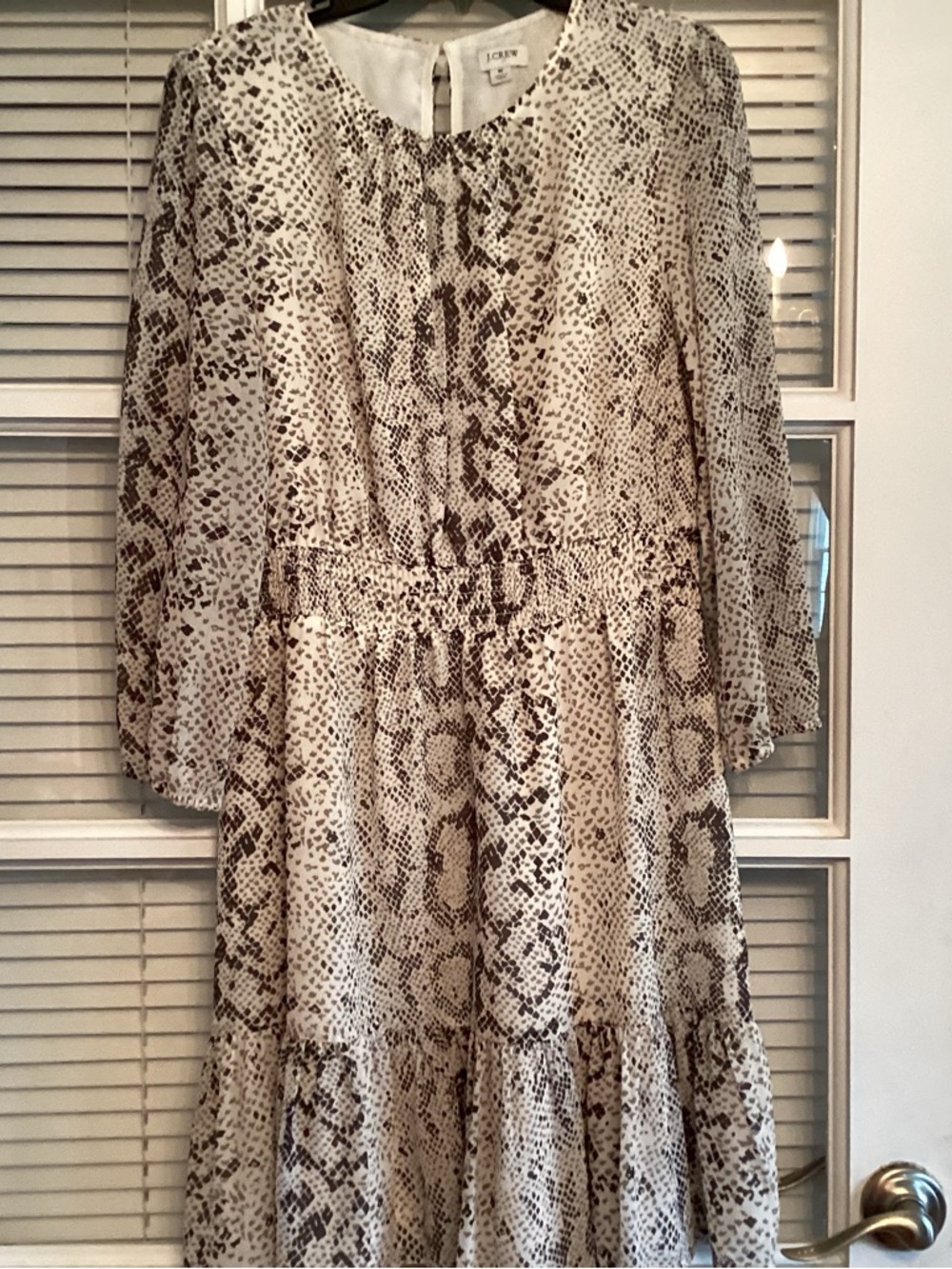 J. Crew Cream and Brown Snake-Print Midi Dress